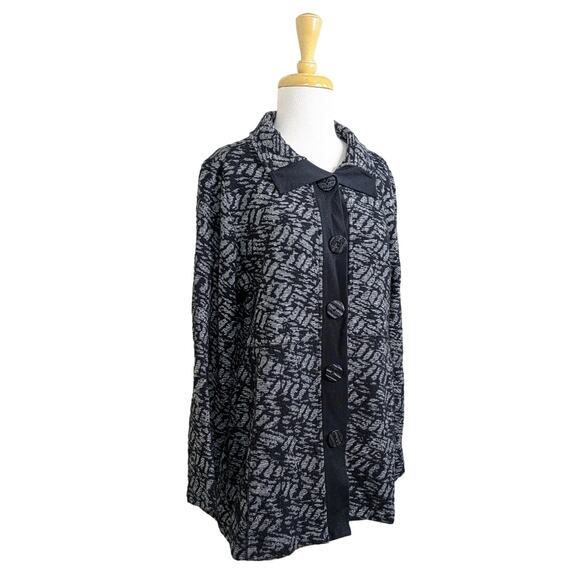 NEW Habitat Jacket Blazer Medium Black Gray Knit Abstract Button Front Lagenlook - Picture 3 of 14